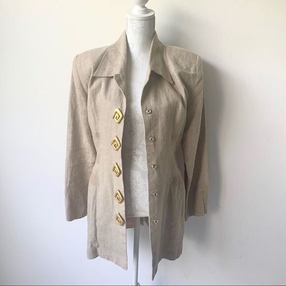 Vintage Fabulous Beige Gold Retro Linen Jacket - Picture 7 of 13